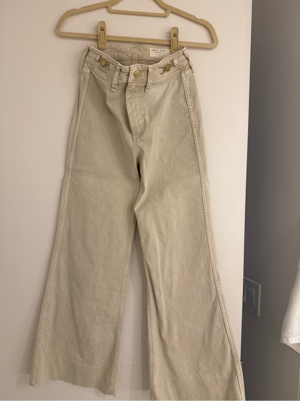 rag & bone Cream Wide Leg Jeans Gold Hardware